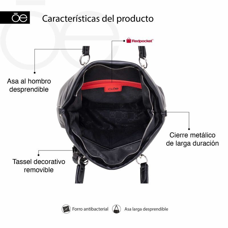 Bolsa Tote Grande Con Tassel Color Negro image number null