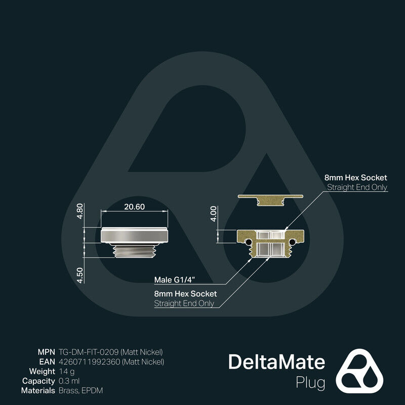 Thermal Grizzly Deltamate Tapon G1/4 Niquel Mat... image number null
