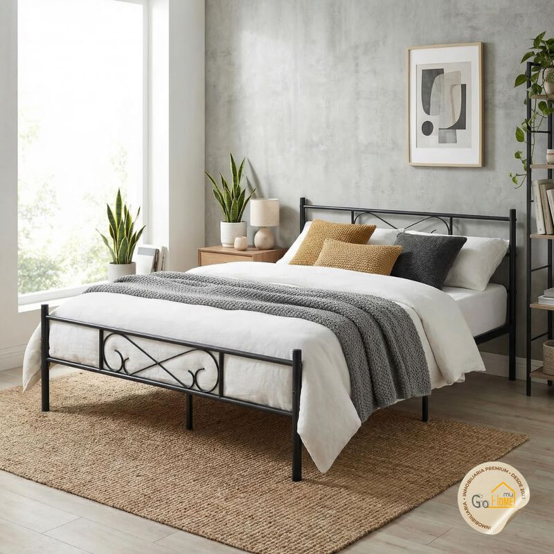 Cama Matrimonial De Metal Negro Con Cabecera Y ... image number null