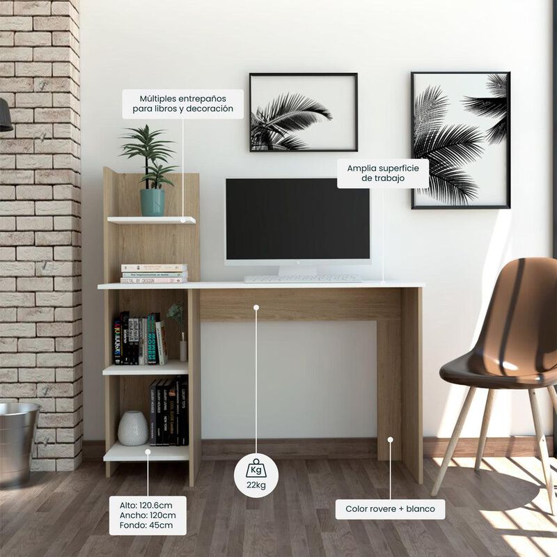 Escritorio Vilna, Rovere Y Blanco, Virtual Mueb... image number null