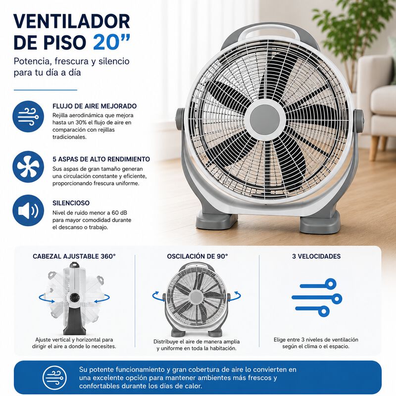 Ventilador De Piso 20 Pulgadas De Alta Potencia... image number null