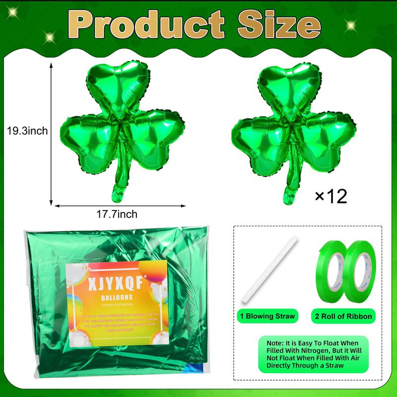 Set De 12 Globos Verdes Con Tr&eacute;bol De 46 cm &ndash; J... image number null