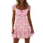 Vestido Mini Floral Yobecho Verano Mangas Volantes Escote Coraz&oacute;n