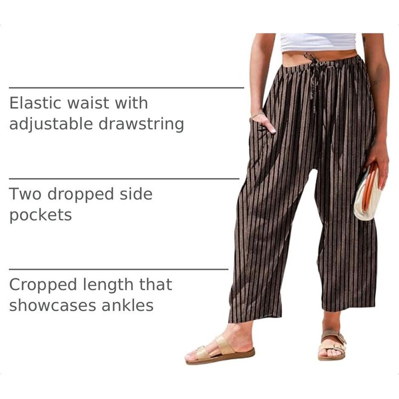 Pantalones Tarse Mujer Pierna Ancha Lino Rayado image number null
