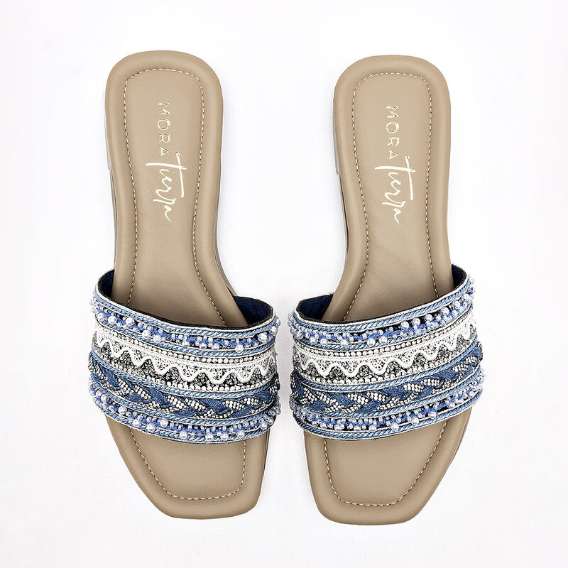 Mora Tierra sandalia piso para mujer azul blanc... image number null