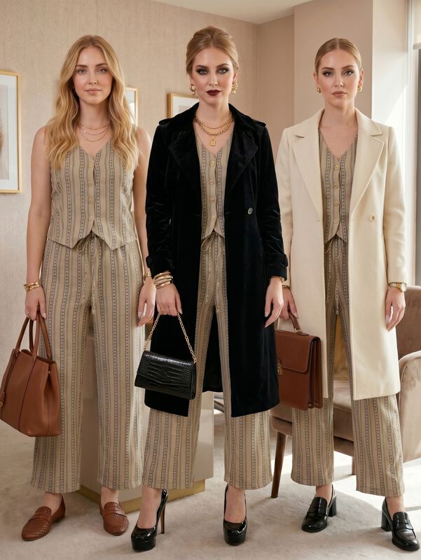 Conjunto 2 Piezas A Rayas, Chaleco Con Botones ... image number null