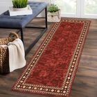 Alfombra Corredor Caromio 122 x 305 cm Lavable Color Granate Con Borde
