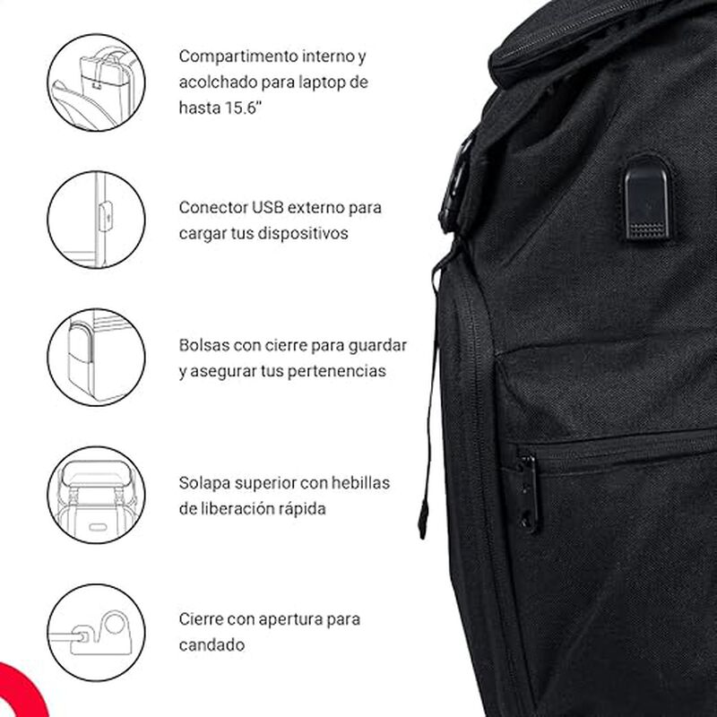 TechZone Mochila Backpack Glory Color Negro con... image number null