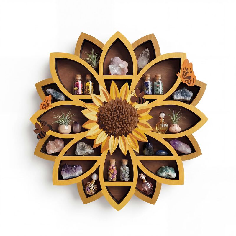 Estante Fnydox de madera 32 cm con girasol y es... image number null