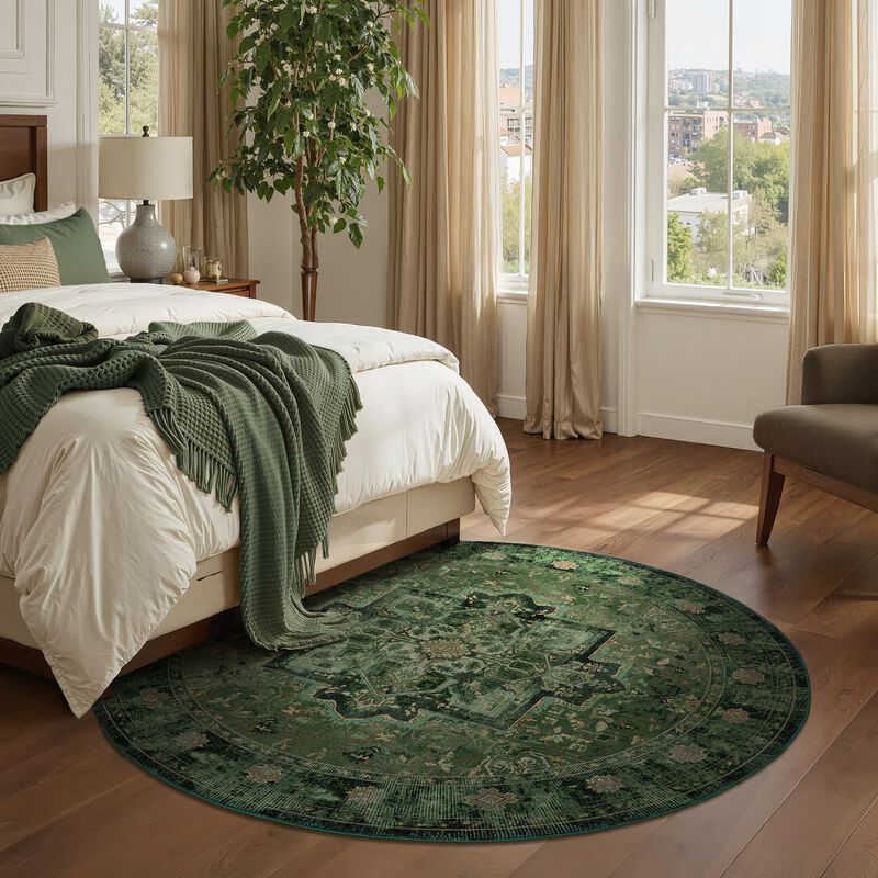 Alfombra Redonda Jainmy 183 cm Verde Lavable Y ... image number null