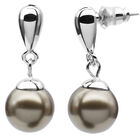 Aretes en Baño de Oro Blanco de 18K con detalle de Perla en Color Bronce