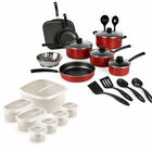 Kit Bater&iacute;a Tramontina 18 Pz Rojo + Juego De Contenedores Tramontina Beige 7 Pzs