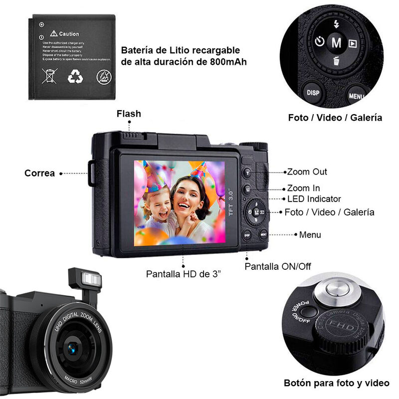 Cámara Digital Dsrl Vak 3500 Lcd 3' 64mp App Le... image number null