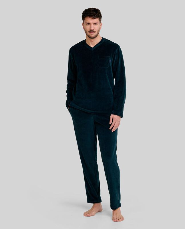 Pijama de Terciopelo Liso para Hombre Verde image number null