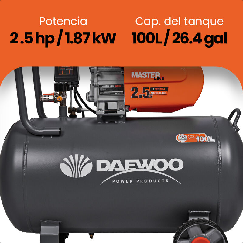 Daewoo Compresor de Aire 100 Litros 2 HP 8 Bar/... image number null
