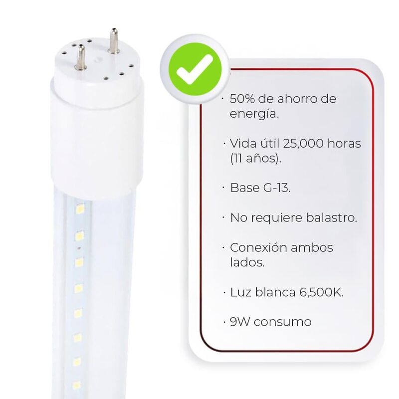 Tubo Led T8 Vidrio Opalino 60 Cm 9 W image number null