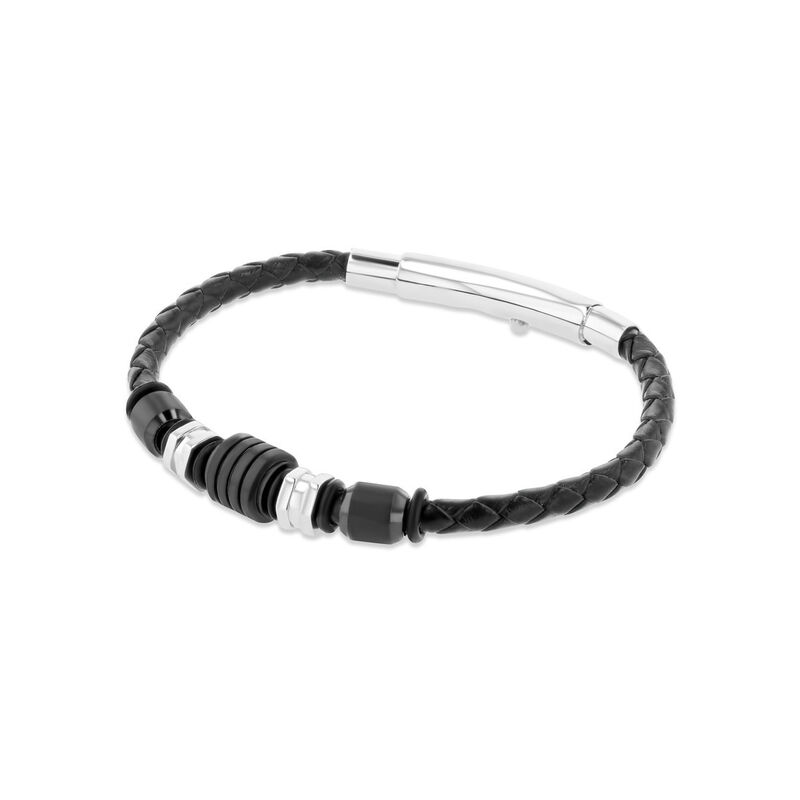 Pulsera De Acero Y Piel Negra Para Caballero image number null