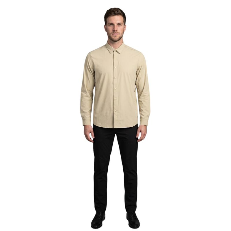 Atlo Camisa Lisa Manga Larga Beige Para Hombre image number null