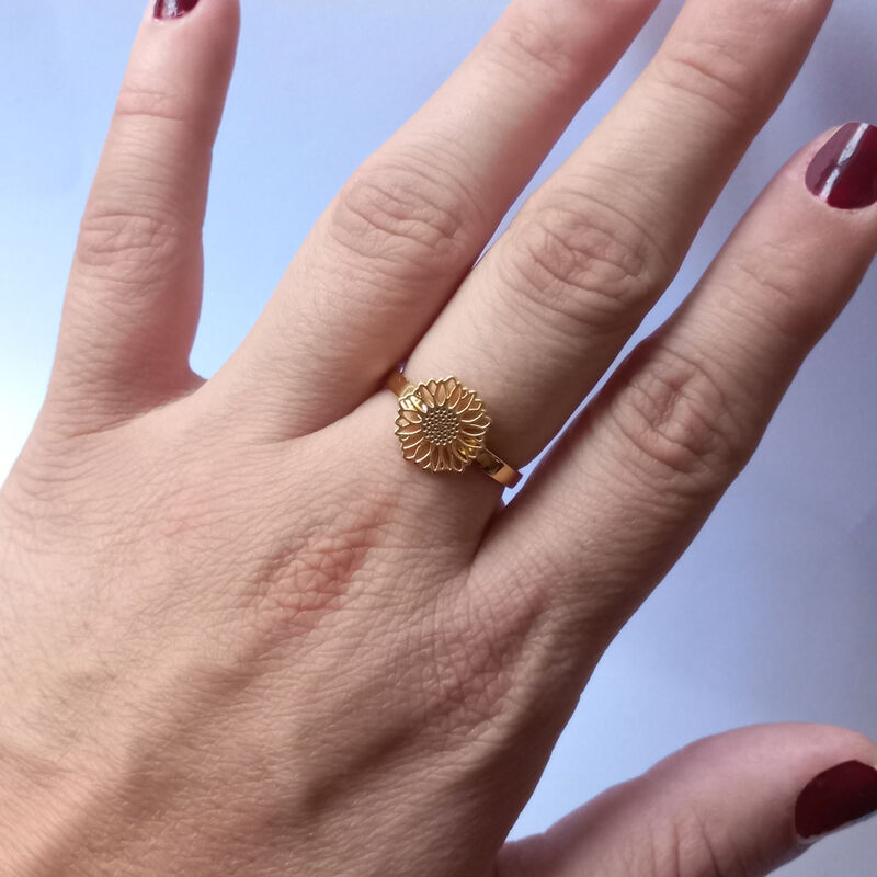 Anillo Girasol De Plata Con Ba&ntilde;o De Oro image number null
