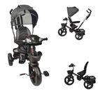 Triciclo Evolutivo 7 En 1 Acero Con Asiento Giratorio 360&deg; Toldo Y Luces Para Ni&ntilde;os 1-6 A&ntilde;os Negro
