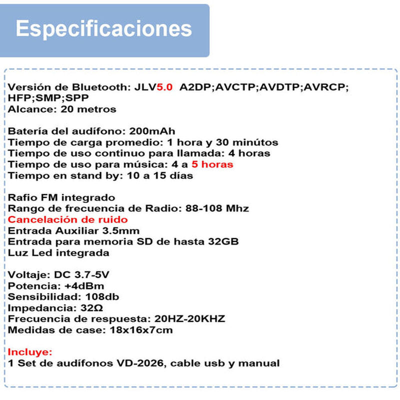 Audífonos Vak 2026 Bluetooth Fm Entrada Sd Aux ... image number null