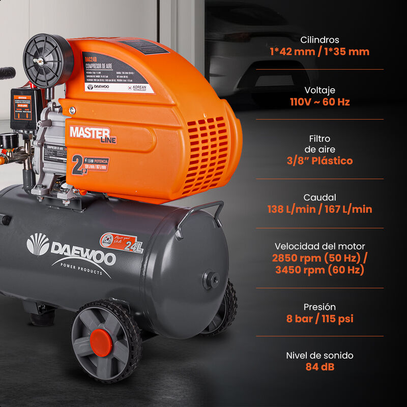 Daewoo Compresor de Aire 24 Litros 2 HP 8 Bar/1... image number null
