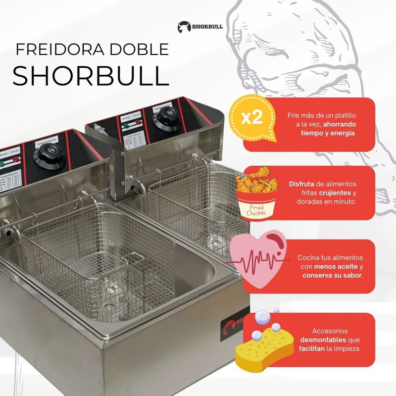 Freidora eléctrica doble 12L Shorbull image number null