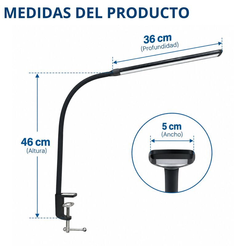 L&aacute;mpara Led De Escritorio Con Cuello Flexible Y... image number null