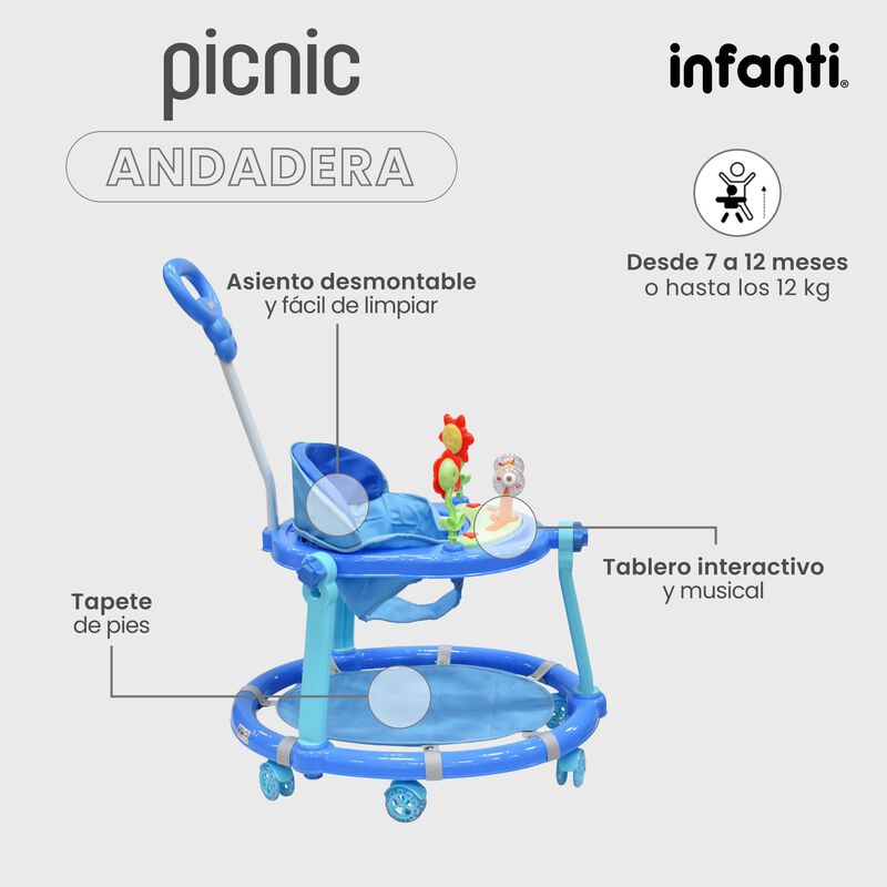Andadera Picnic 3 En 1  Interactiva Azul image number null
