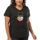 Camiseta De Talla Grande Cuello En V Word Art Para Mujer - Cara de Mu&ntilde;eco de Nieve- Gris