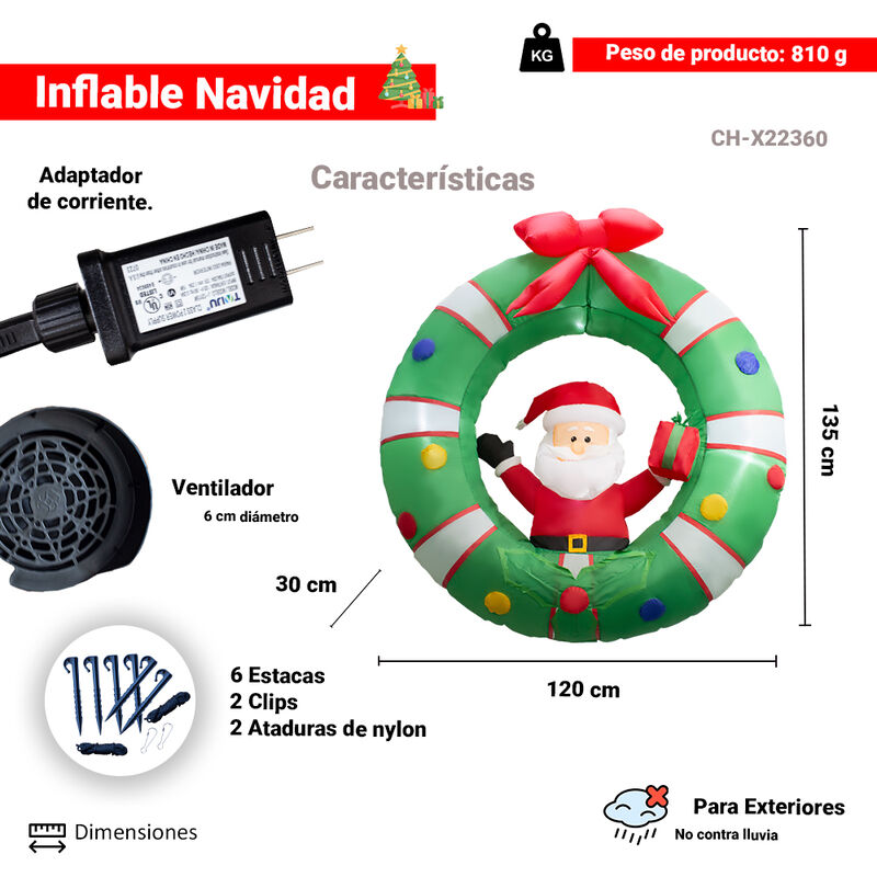 Inflable Corona con Santa Claus de 1.20 M, deco... image number null