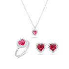 Juego De Anillo Aretes Y Dije De Corazon Con Cadena Plata Blanca 925 Con Zirconias Blancas Y Rosas