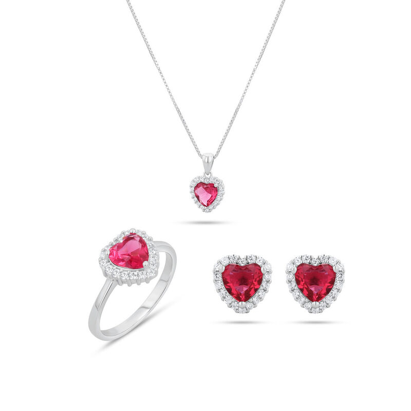 Juego De Anillo Aretes Y Dije De Corazon Con Ca... image number null