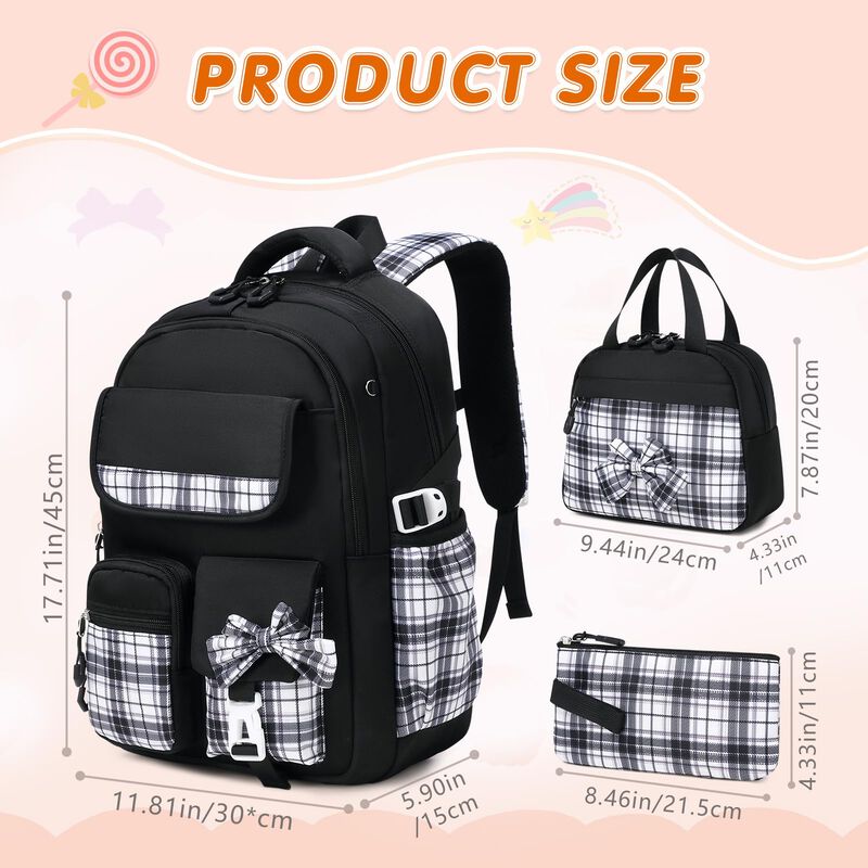 Mochila Geewin 43 Cm Con Lazo A Cuadros &ndash; Set D... image number null