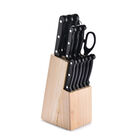 Juego de cuchillos con tijeras y afilador 14 piezas m&aacute;s base de madera