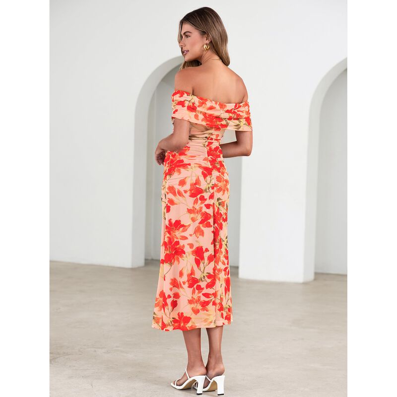 Vestido Simplee Floral Sin Hombros Naranja Tall... image number null
