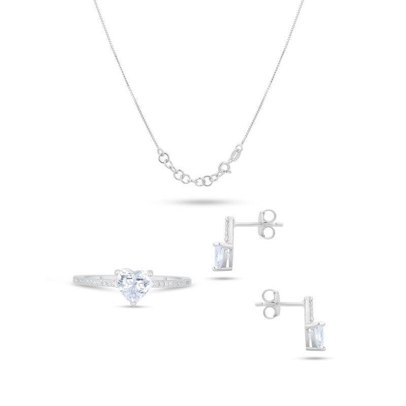 Juego De Anillo Aretes Y Dije De Corazon Con Ca... image number null