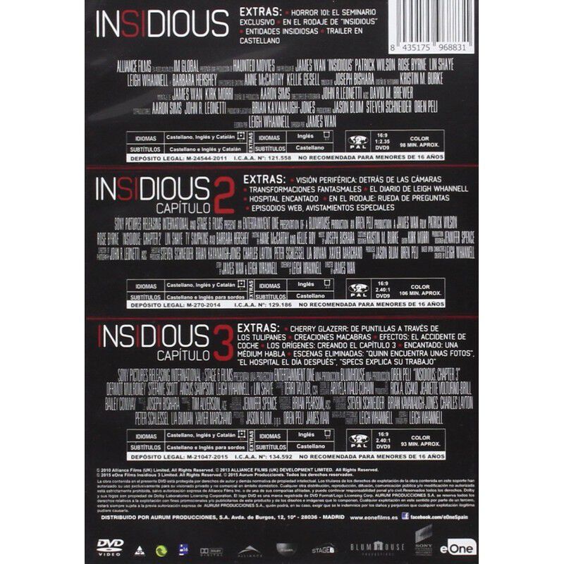 Paquete de Insidious 1, 2 y 3 [DVD] image number null