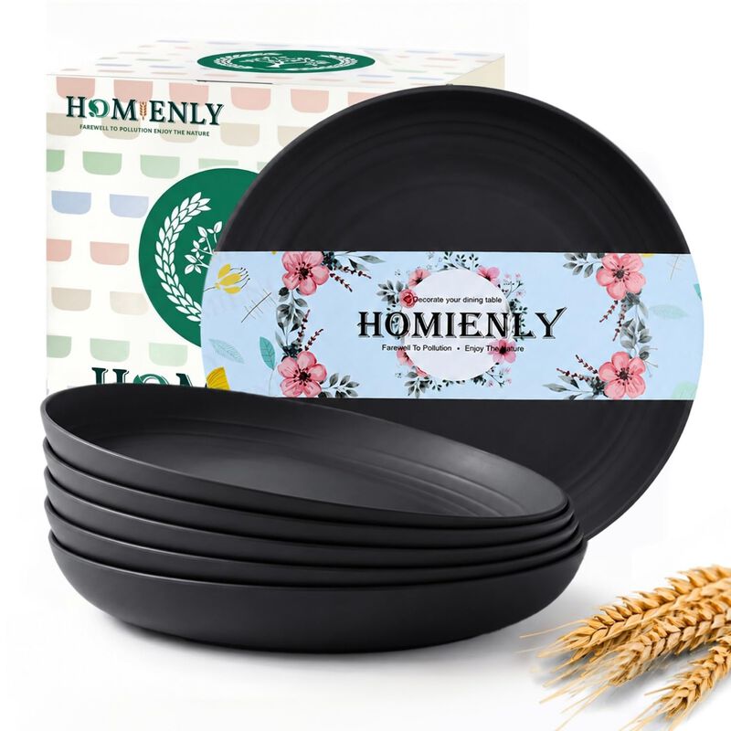 Platos de Cena Homienly 23cm, Juego de 6, Negro... image number null