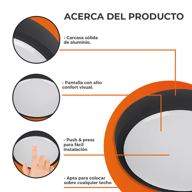 L&aacute;mpara Plaf&oacute;n LED de Sobreponer, 15 W, Luz Sua... image number null