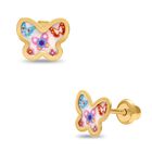 Broqueles De Mariposa En Oro Amarillo 14k Con Nacar (8 Mm)