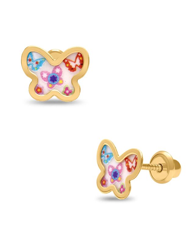 Broqueles De Mariposa En Oro Amarillo 14k Con N... image number null