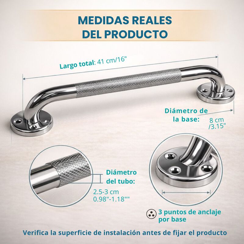 Barra Seguridad Ba&ntilde;o 16" (41 Cm) Acero Inoxidab... image number null