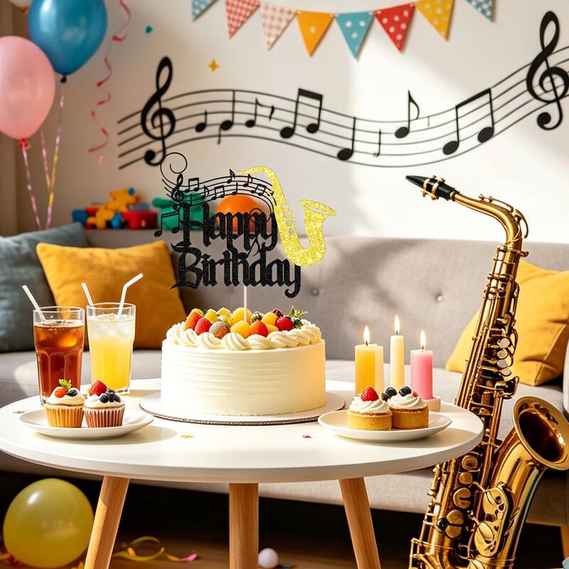 Adorno Para Pastel De Saxof&oacute;n &iexcl;feliz Cumplea&ntilde;os... image number null