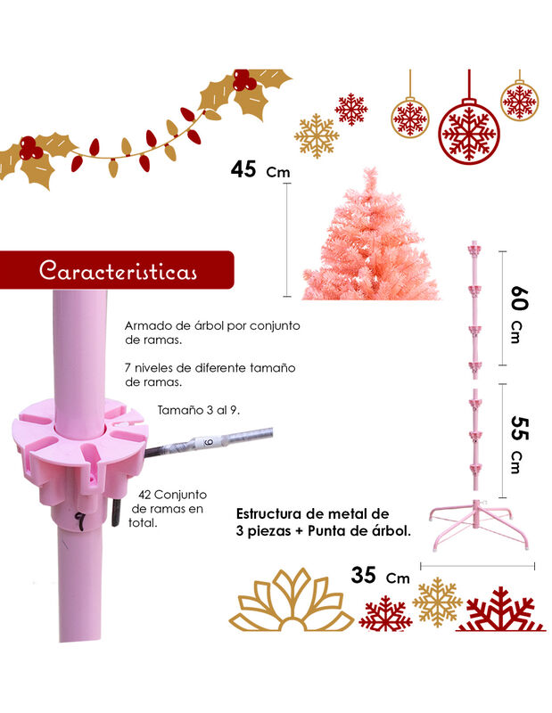 Árbol pino de Navidad rosa 180 cm vara de estre... image number null