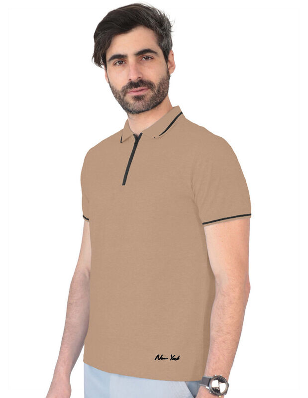 Playera Casual Cuello Con Cierre Hombre Camello... image number null