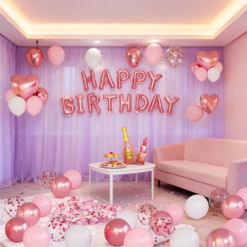 Set De Decoraci&oacute;n De Cumplea&ntilde;os Con Globos Rosa... image number null