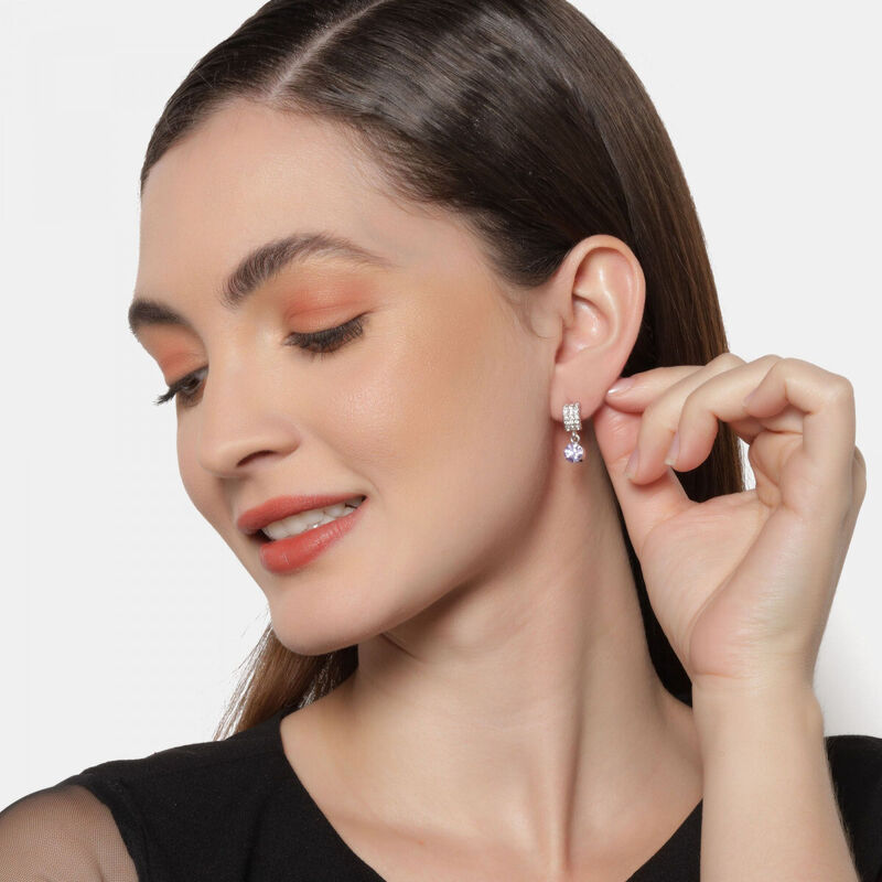 Aretes en Baño de Oro Blanco de 18K con Cristal... image number null