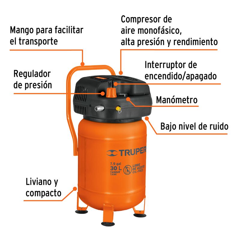 Compresor de Aire Libre de Aceite 30 L 3 Hp (Po... image number null