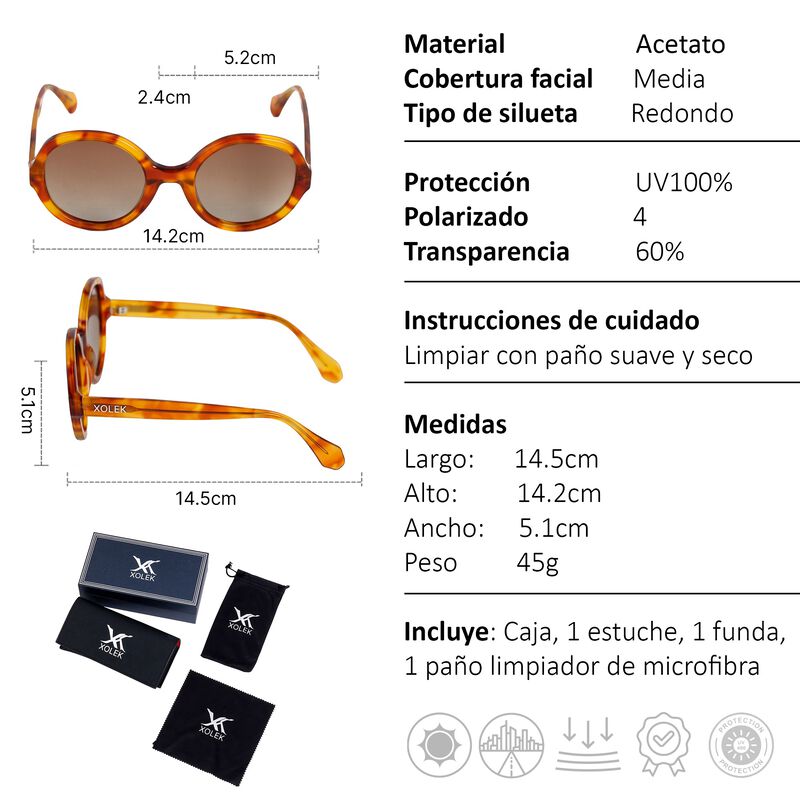Lentes De Sol Xolek 115 Acetato Retro Fuego Uv ... image number null